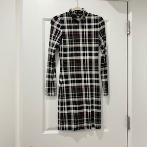 Alice + Olivia Black and White Sheath Dress with Mock Neck